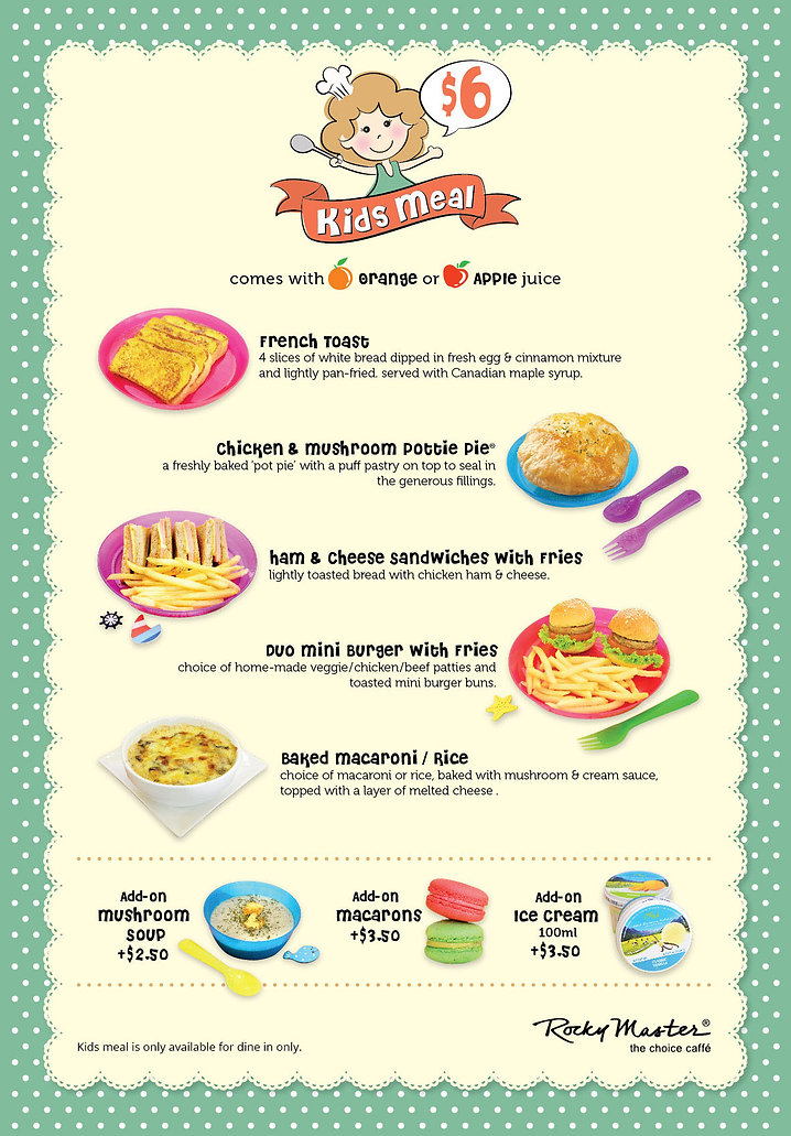 Rocky Master Singapore | Kids Menu